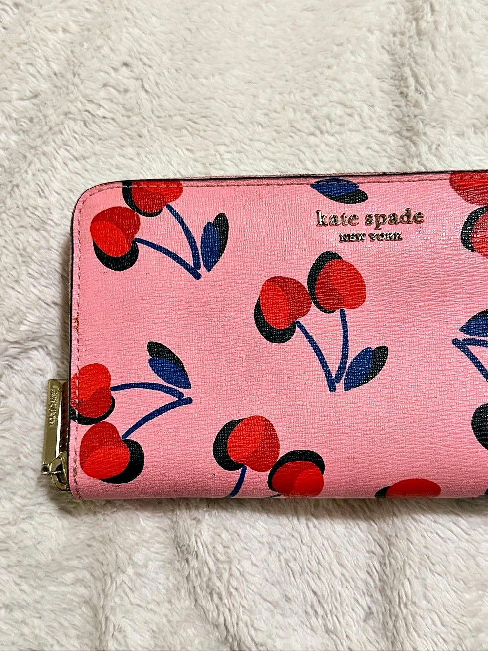 Kate Spade Cherry Print Zip Around Wallet Pink
